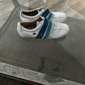 Womens Lacoste- White & blue sneakers/Tennis Shoes Size 6. .Worn only once.